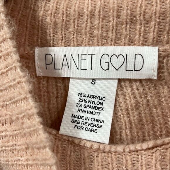 Planet gold color block pink soft crop sweater - Picture 4 of 6